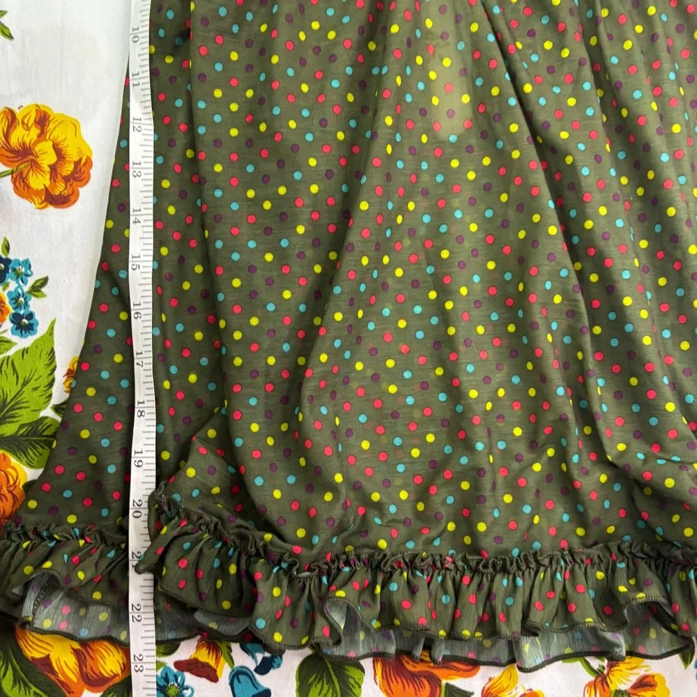 La SENZA sz M Green & Multicolour Polka Dot Chemise with Pink Straps & Bow - Picture 9 of 9